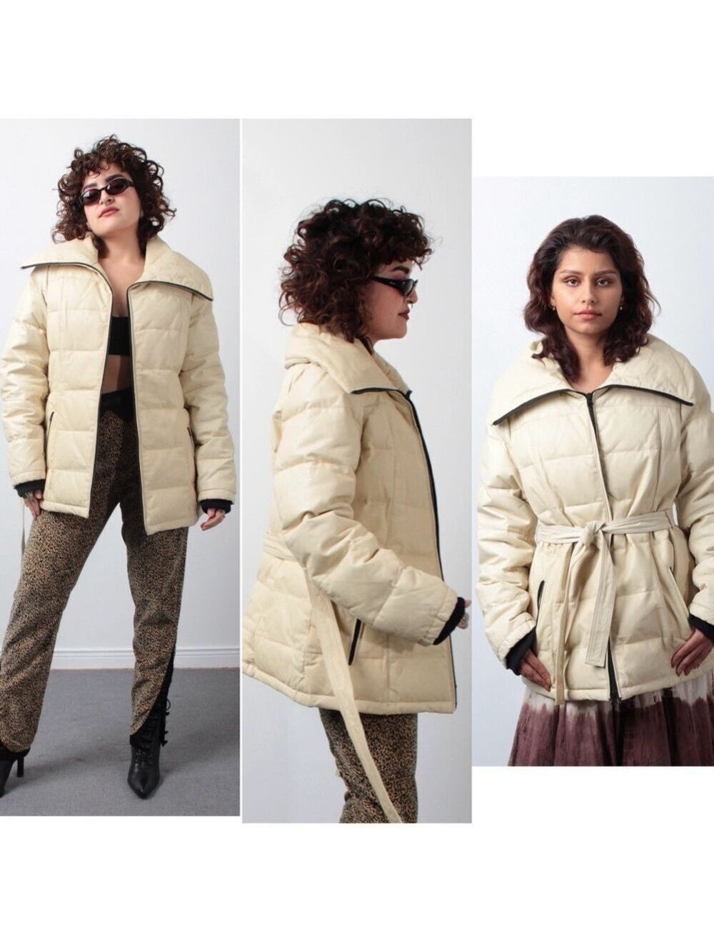 DANIER CREAM DOWN FEATHER FILLED PUFFER LEATHER JACKET COAT Sz S NWOT